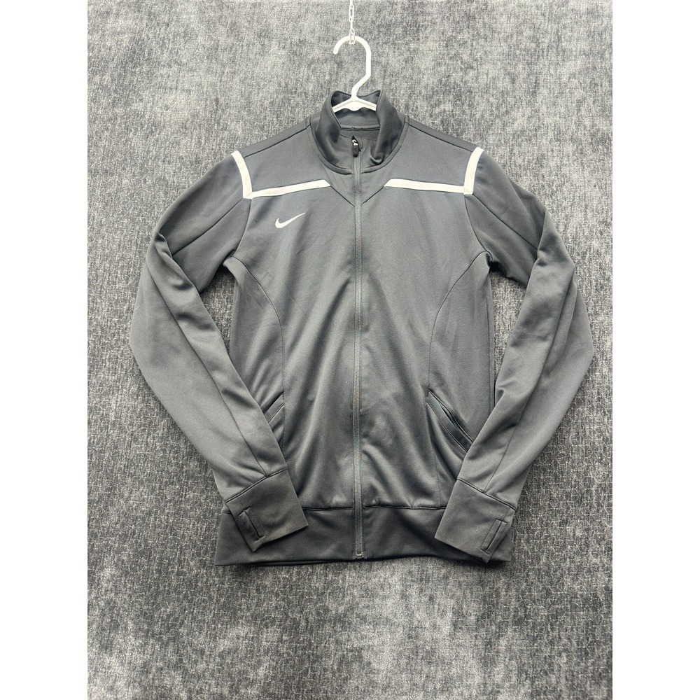 Nike Dri Fit Athletic Jacket Womens Medium Tall Black Thumbholes Sleeve Full Zip